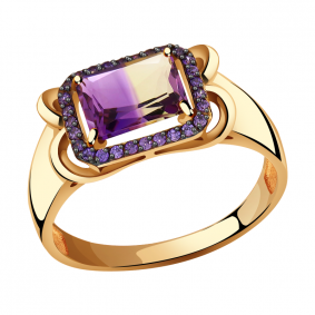 Золотое кольцо Александра кл3222-49ск-си с фианитом и аметрином кл3222-49ск-си фото