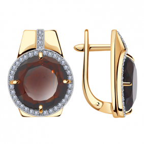 Золотые серьги Александра с ситаллом цвета Гранат и фианитом кл3223а-34ск кл3223а-34ск фото