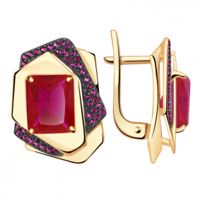 Золотые серьги Александра кл3231а-30ск-р с фианитом и рубиновым корундом кл3231а-30ск-р фото