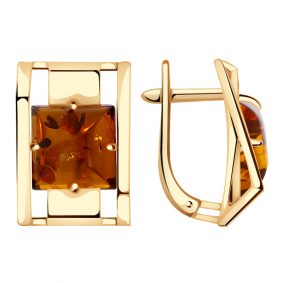 Золотые серьги Александра кл3232а-29ск с янтарём кл3232а-29ск фото