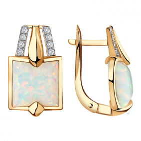 Золотые серьги Александра кл3234а-15ск с фианитом и опалом кл3234а-15ск фото