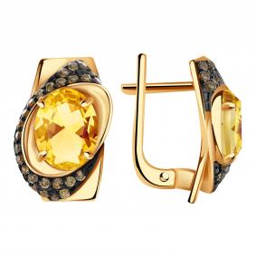 Золотые серьги Александра кл3237а-6ск-ш с фианитом и цитрином кл3237а-6ск-ш фото