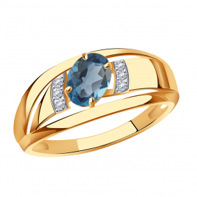 Золотое кольцо Александра кл3255-28ск с фианитом и Лондон топазом кл3255-28ск фото