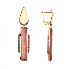 Золотые серьги Александра кл3266а-86ск-си с фианитом и ситаллом кл3266а-86ск-си фото