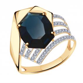 Золотое кольцо Александра с ситаллом цвета Лондон топаз и фианитом кл3277-58ск кл3277-58ск фото