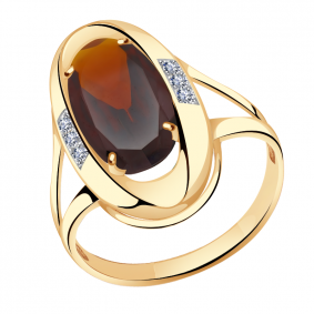Золотое кольцо Александра с ситаллом цвета Гранат и фианитом кл3289-34ск кл3289-34ск фото