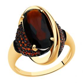 Золотое кольцо Александра с ситаллом цвета Гранат и фианитом кл3299-34ск-к кл3299-34ск-к фото