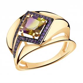 Золотое кольцо Александра кл3303-49ск-си с фианитом и аметрином кл3303-49ск-си фото