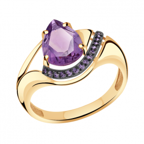 Золотое кольцо Александра кл3304-3ск-си с фианитом и аметистом кл3304-3ск-си фото