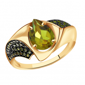 Золотое кольцо Александра с ситаллом цвета Султанит и фианитом кл3314-48ск-са кл3314-48ск-са фото