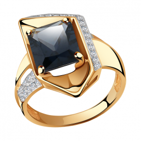 Золотое кольцо Александра с ситаллом цвета Лондон топаз и фианитом кл3374-87ск кл3374-87ск фото