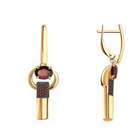 Золотые серьги Александра кл3414а-2ск-к с фианитом и гранатом кл3414а-2ск-к фото