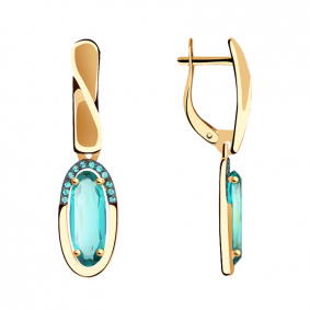 Золотые серьги Александра кл3434а-64ск-з с фианитом и Параиба кл3434а-64ск-з фото