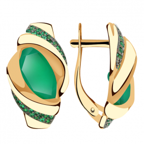 Золотые серьги Александра кл3437а-12ск-з с фианитом и агатом кл3437а-12ск-з фото