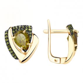 Золотые серьги Александра с ситаллом цвета Султанит и фианитом кл3462а-48ск-са кл3462а-48ск-са фото