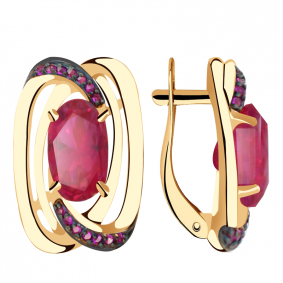 Золотые серьги Александра кл3470а-30ск-р с фианитом и рубиновым корундом кл3470а-30ск-р фото