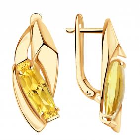 Золотые серьги Александра кл3476а-6ск с цитрином кл3476а-6ск фото