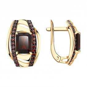 Золотые серьги Александра кл3477а-2ск-к с фианитом и гранатом кл3477а-2ск-к фото