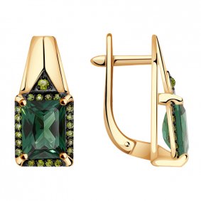 Золотые серьги Александра кл3481а-26ск-са с фианитом и турмалином кл3481а-26ск-са фото