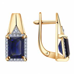 Золотые серьги Александра кл3481а-27ск с фианитом и сапфировым корундом кл3481а-27ск фото