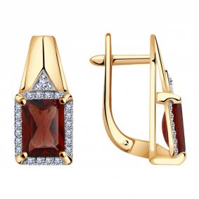 Золотые серьги Александра кл3481а-2ск с фианитом и гранатом кл3481а-2ск фото