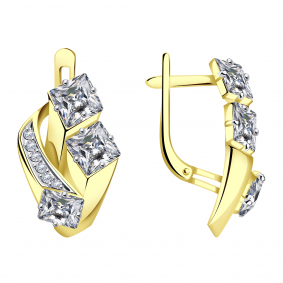 Серьги из лимонного золота Александра кл3482а-62сл с Swarovski кл3482а-62сл фото