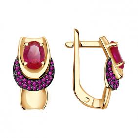 Золотые серьги Александра кл3498а-30ск-р с фианитом и рубиновым корундом кл3498а-30ск-р фото