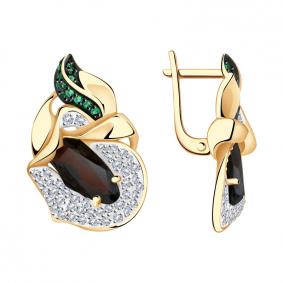 Золотые серьги Александра кл3503а-34ск-з с фианитом и гранатом кл3503а-34ск-з фото