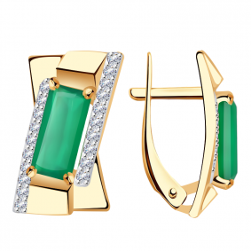 Золотые серьги Александра кл3539а-12ск с фианитом и агатом кл3539а-12ск фото