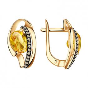 Золотые серьги Александра кл3564а-6ск-ш с фианитом и цитрином кл3564а-6ск-ш фото