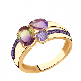 Золотое кольцо Александра кл3565-23ск-си с фианитом, аметистом, миксом камней и аметрином кл3565-23ск-си фото