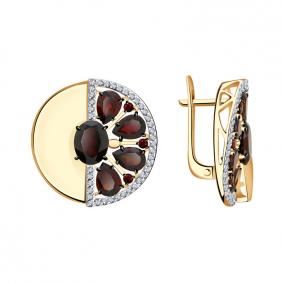 Золотые серьги Александра кл3568а-2ск с фианитом и гранатом кл3568а-2ск фото
