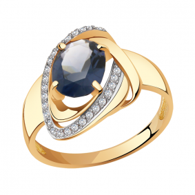 Золотое кольцо Александра с ситаллом цвета Лондон топаз и фианитом кл3572-87ск кл3572-87ск фото