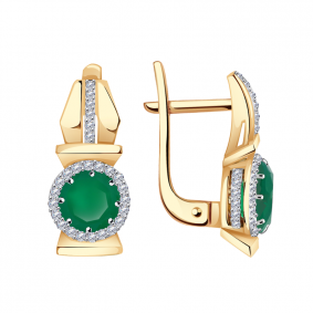 Золотые серьги Александра кл3580а-12ск с фианитом и агатом кл3580а-12ск фото