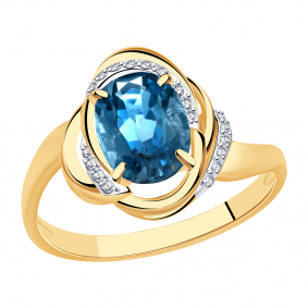 Золотое кольцо Александра кл3584-28ск с фианитом и Лондон топазом кл3584-28ск фото