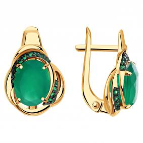 Золотые серьги Александра кл3584а-12ск-з с фианитом и агатом кл3584а-12ск-з фото