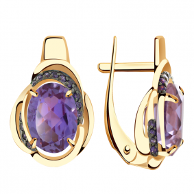 Золотые серьги Александра кл3584а-9ск-си с фианитом и александритом кл3584а-9ск-си фото