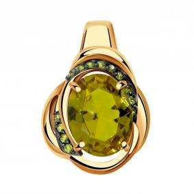 Золотая подвеска Александра с ситаллом цвета Султанит и фианитом кл3584б-48ск-са кл3584б-48ск-са фото