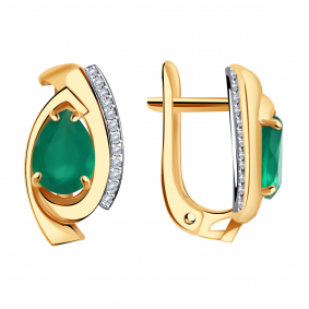 Золотые серьги Александра кл3586а-12ск с фианитом и агатом кл3586а-12ск фото