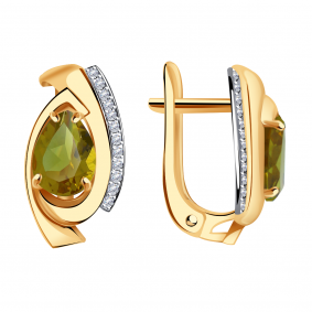 Золотые серьги Александра с ситаллом цвета Султанит и фианитом кл3586а-48ск кл3586а-48ск фото