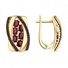 Золотые серьги Александра кл3606а-2ск-к с фианитом и гранатом кл3606а-2ск-к фото