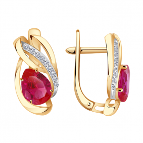 Золотые серьги Александра кл3609а-30ск с фианитом и рубиновым корундом кл3609а-30ск фото