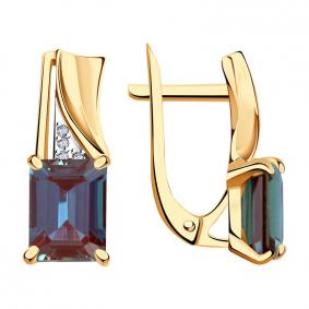 Золотые серьги Александра кл3620аск с бриллиантом и александритом кл3620аск фото