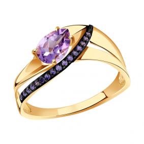 Золотое кольцо Александра кл3628-3ск-си с фианитом и аметистом кл3628-3ск-си фото