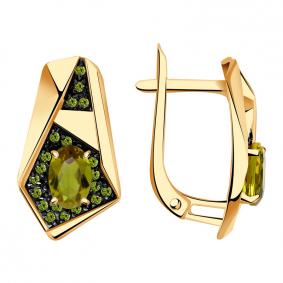 Золотые серьги Александра с ситаллом цвета Султанит и фианитом кл3635а-48ск-са кл3635а-48ск-са фото