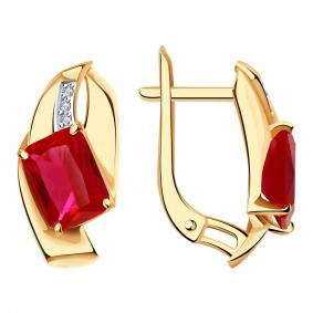 Золотые серьги Александра кл3638а-30ск с фианитом и рубиновым корундом кл3638а-30ск фото