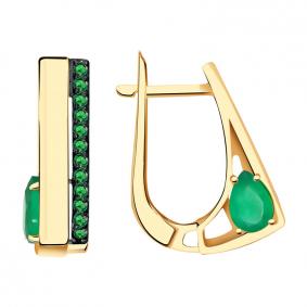 Золотые серьги Александра кл3644а-12ск-з с фианитом и агатом кл3644а-12ск-з фото