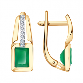 Золотые серьги Александра кл3656а-12ск с фианитом и агатом кл3656а-12ск фото