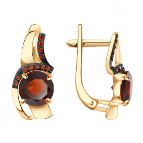 Золотые серьги Александра кл3658а-2ск-к с фианитом и гранатом кл3658а-2ск-к фото