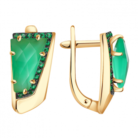 Золотые серьги Александра кл3662а-12ск-з с фианитом и агатом кл3662а-12ск-з фото